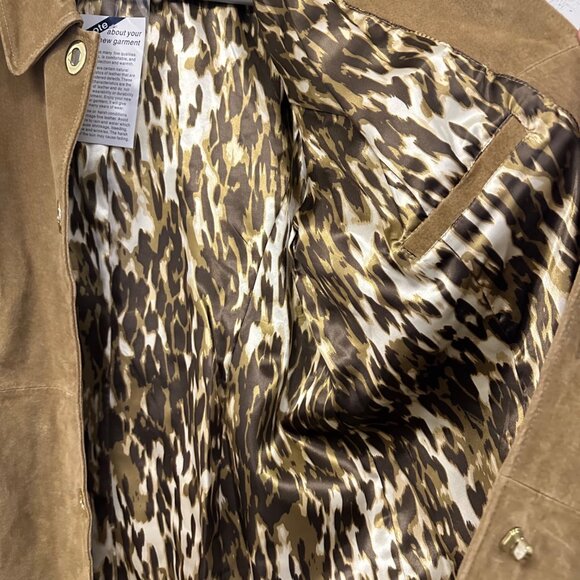 Dennis Basso Suede Leather Tan Coat Jacket Size XL NWT Turnkey Button Classic - Picture 9 of 14
